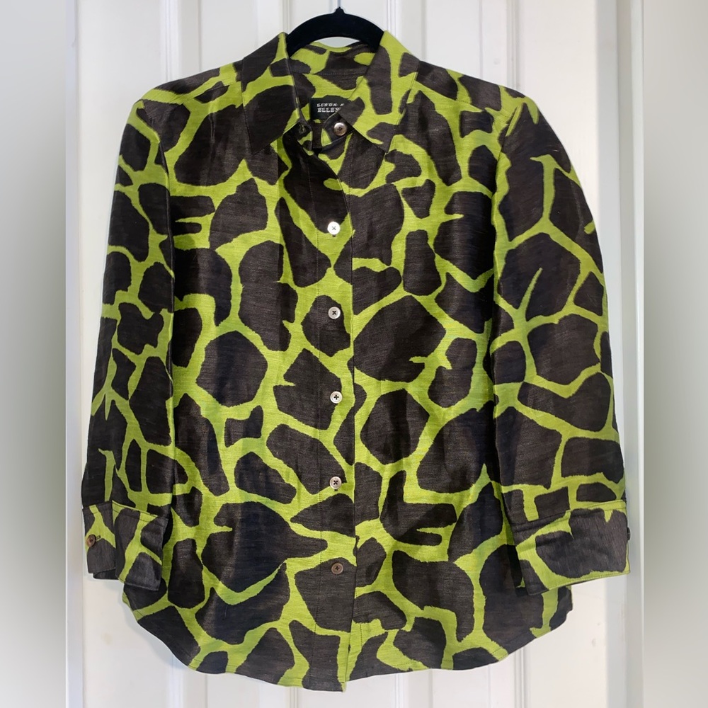 Linda‎ Allard for Ellen Tracy Vintage Women's Green and Black Button Down Shirt